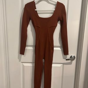 Burnt Orange/ Mocha Ribbed Jumpsuit